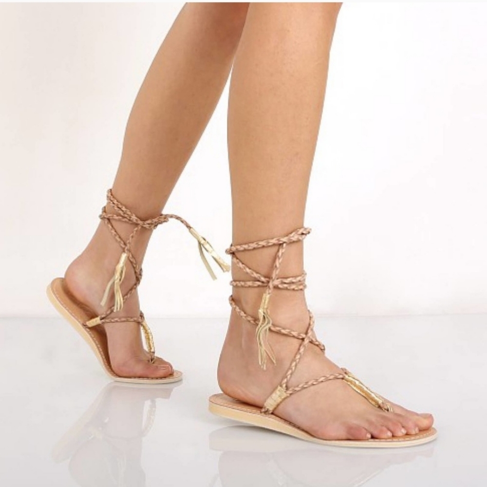 🆕 Cocobelle L*Space Gili Ankle Wrap Braid Sandals Sand Gladiator, 9